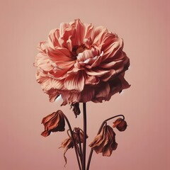 a wilted flower against a bright pink background. Ai generated.