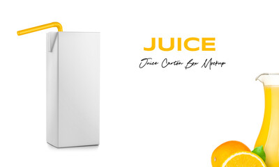 Juice Box Package with Straw Mockup on Isolated Background