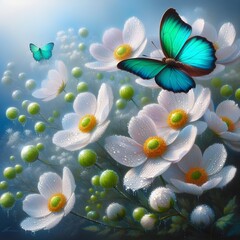 Flowers and butterfly. Generative ai