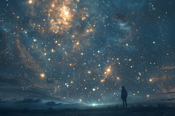 Dance of Constellations: A Celestial Symphony Under the Moonlit Sky - NFT Artwork - obrazy, fototapety, plakaty