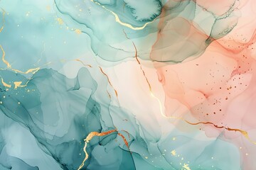 Pastel-colored alcohol ink background with a golden elements. Gentle and calming aesthetic. AI generative - 783841758