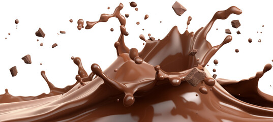 chocolate milk splash isolated on transparent background cutout. Chocolate splash, liquid chocolate...