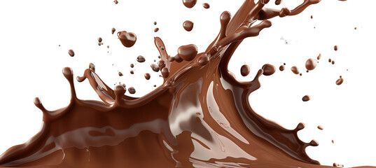 chocolate milk splash isolated on transparent background cutout. Chocolate splash, liquid chocolate...