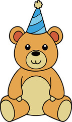 A cartoon teddy bear with a party hat on its head