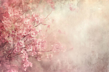 Obraz na płótnie Canvas Beautiful Spring Cherry Blossoms on Grunge Background with Copy Space for Text