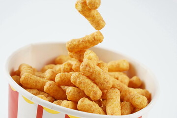 Israeli famous snack Bamba - made of peanut butter. Peanut Flips or peanut puffs