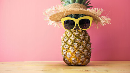 Pineapple Wearing Sunglasses and Straw Hat