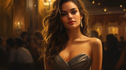 Beautiful young Spanish woman in a cocktail dress at a gala event