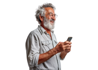 Senior Man With Phone Smiling Joyfully