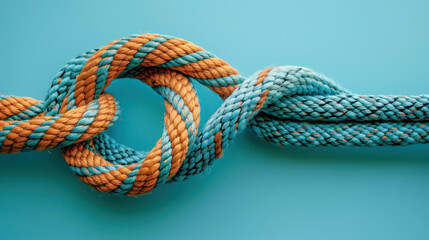 Blue and Orange Rope Knot on Blue Background