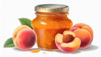 Preserve Perfection: Apricot Jam Jar and Peaches on White
