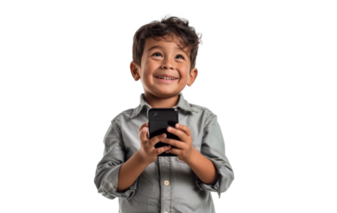 Young Boy with Phone Smiling Upward