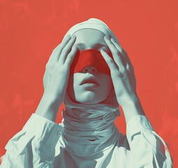 Generative ai portrait of a woman with her eyes covered with a ribbon 