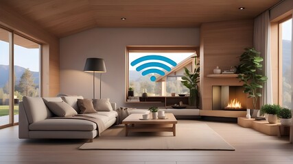 Connectivity for Smart Homes: A Simple WiFi Symbol in a Cozy Setting with the Comfort of Technology