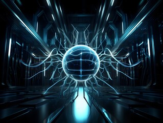 Artificial Neuron Concept with Binary Transmission Lines in a Futuristic Digital Interior