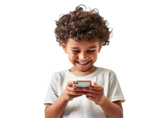 Boy with Phone Smiling on Transparent BG