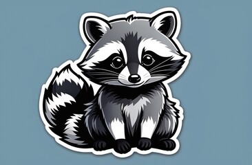 Fototapeta premium Cute raccoon sticker on plain background,raccoon sticker