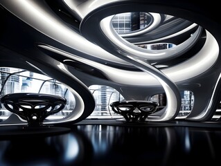 Captivating Futuristic Interior with Sweeping Curved Architectural Design