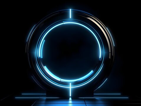 Captivating Futuristic Neon Glowing Portal with Metallic Construction in Sci-Fi Aesthetic