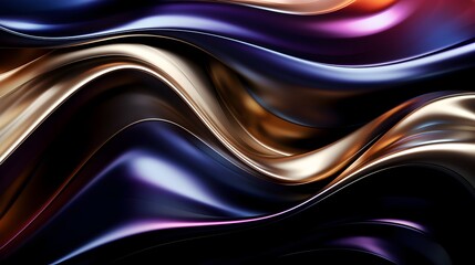 Captivating Metallic Liquid Waves - Futuristic Abstract Background Bursting with Dynamic Motion and Luminous Shimmer - obrazy, fototapety, plakaty