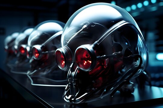 Cybernetic Extraterrestrial Experiment in Futuristic Science Laboratory with Wired Cyborg Prototype