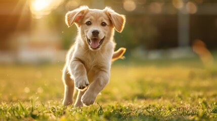 A dog running on the grass