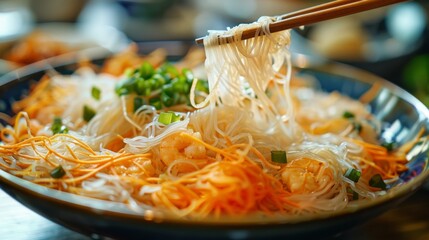 Chinese dishes: Chinese rice noodles.  - obrazy, fototapety, plakaty