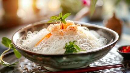 Chinese dishes: Chinese rice noodles.  - obrazy, fototapety, plakaty