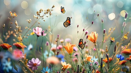 Wildflower meadow colorful blooms - obrazy, fototapety, plakaty