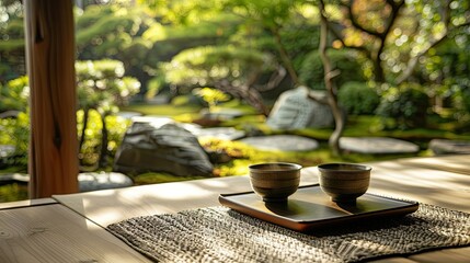 Traditional tea ceremony in a tranquil Japanese garden