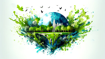 Green Planet Earth Save Earth concept art illustration global warming climate change banner design - obrazy, fototapety, plakaty