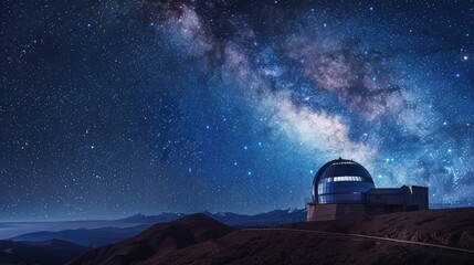 Observatory under starry sky - obrazy, fototapety, plakaty