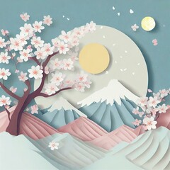 桜と富士山のペーパーアート
