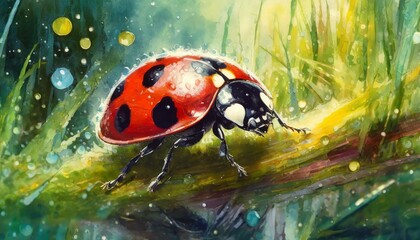 Obraz premium ladybug on a blade of grass