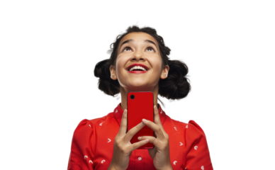 Smiling Central American with Smartphone