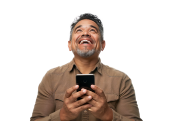 Smiling Central American Man with Phone