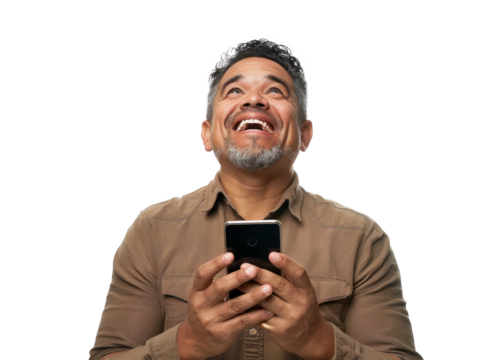 Smiling Central American Man with Phone