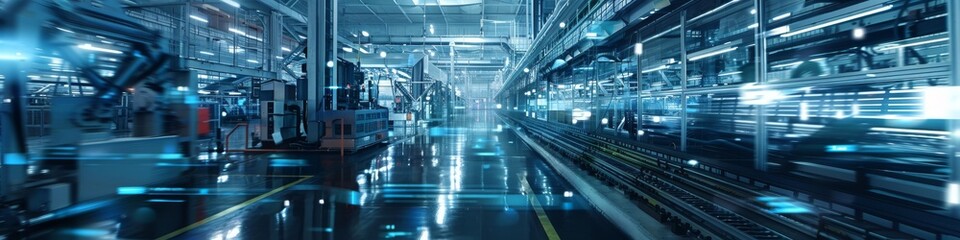 A smart factory floor, integrated with IoT devices, where machines self-optimize and predict maintenance needs in real-time
