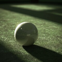 Close-up of a billiard ball on the green felt, with the light creating a soft glow on its surface