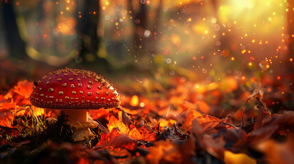 Fly agaric mushroom in autumn forest fly agaric - obrazy, fototapety, plakaty
