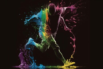 Soccer Player Doing a Trick with Colored Paint - Vibrant Digital Art with Paint Drops and Color Slide