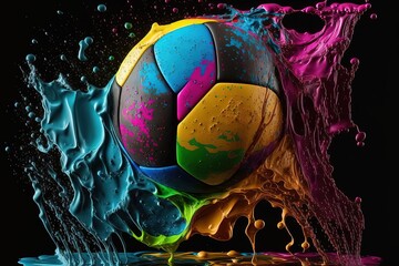 Vibrant Soccer Ball Floating on Body of Water: Colorful Art