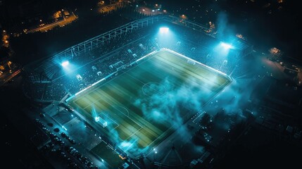 night light stadium High angle aerial drone view for league, championship and tickets concept. or developing skills and achievements
