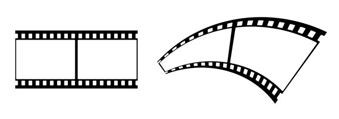 35mm film strip vector design with 2 frames isolated on white background. Black film reel symbol illustration to use in photography, television, cinema, photo frame. 