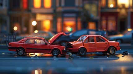 Realistic depiction of an auto accident involving two cars on a city street