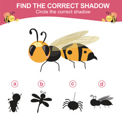 Find the correct shadow. Worksheet for kid. Matching shadow game for children. Circle the correct shadow