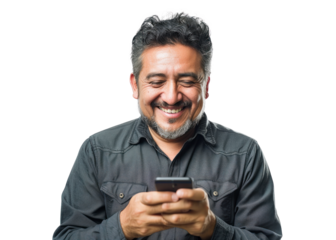 Smiling Man With Phone On Transparent Background