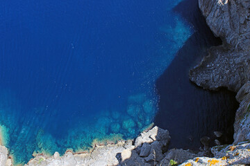 Scenic view to Mediterranean Sea, rocky shores over the Cap Formentor, Majorca, Port de Pollenca,...