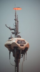 Futuristic Sci-Fi Tower with Satellite Antennae and Miniaturized Technology