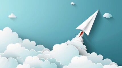 Vector illustration of a paper plane's journey, rising and then crashing. The white airplane